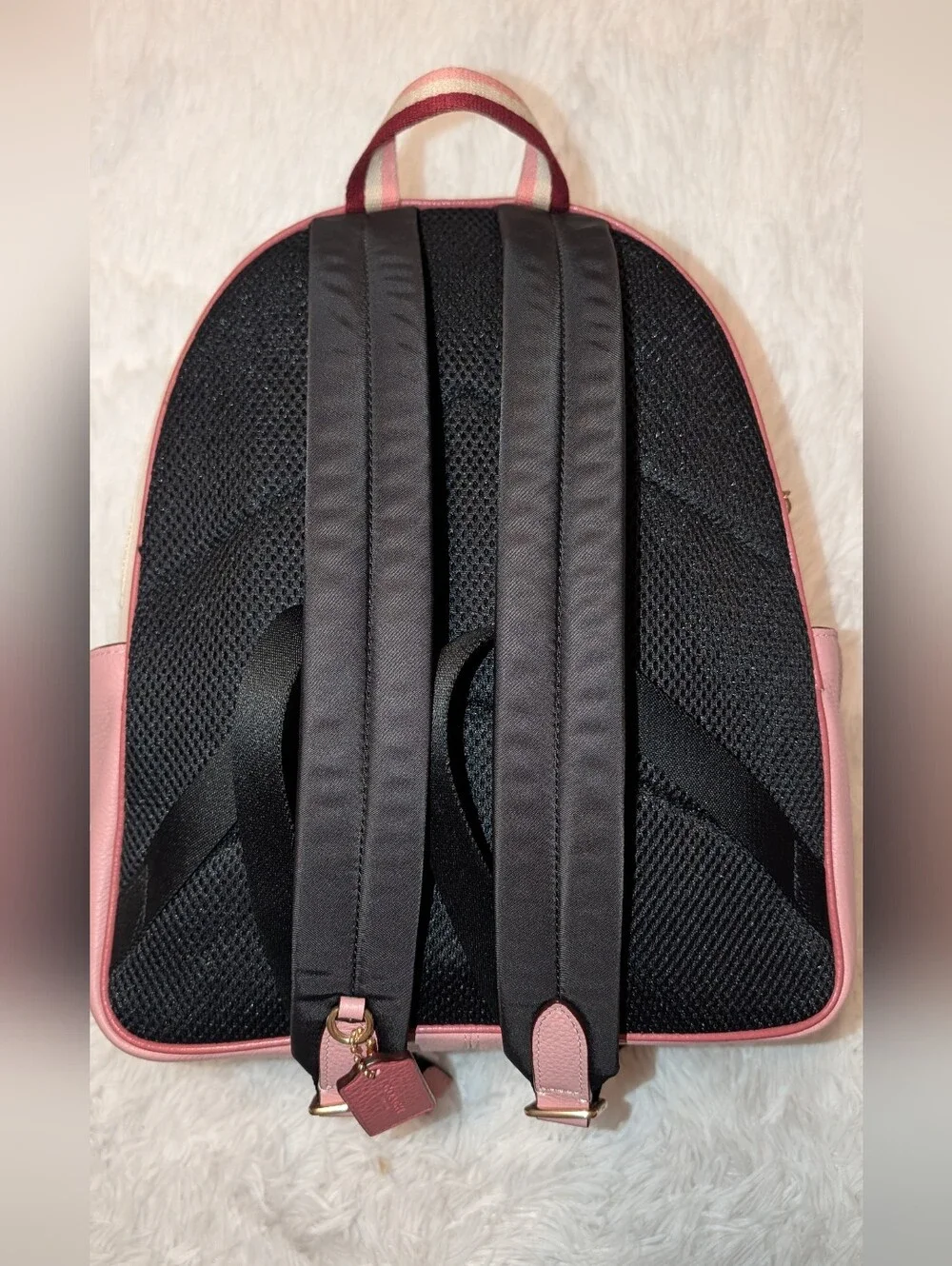 Coach Court Backpack With Stripe Heart Motif Chalk Pink Multi VGUC